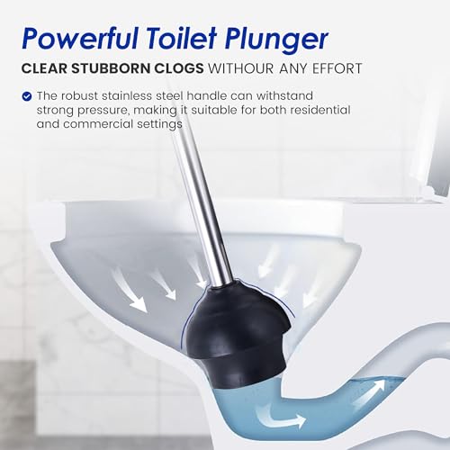 Stainless Steel Toilet Brush and Holder Set - Modern Toilet Brush and Plunger Set - Bathroom Essentials