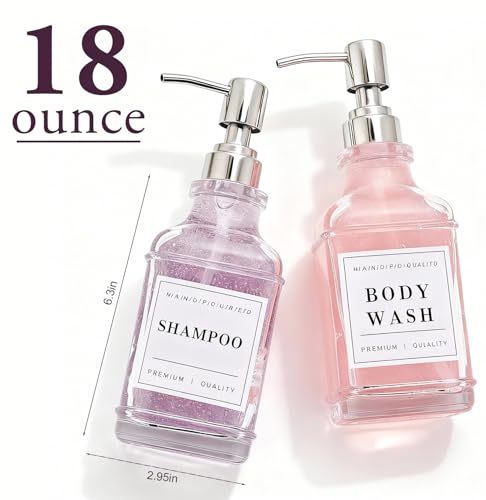 Dish and Hand Soap Dispenser for Kitchen,Glass Soap Dispenser with Pump,Tray,Funnel, Set of 2 Countertop Soap and Lotion Dispenser for Bathroom,Shower,500ml/16.9oz, - color: Ks-5070-28y-2s