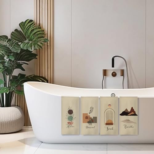 Boho Botanical Hand Towels Set of 4, Relax Breathe Soak Unwind Decorative Towels, Gym Yoga Spa Decor, Boho Decor, 16x24 Inches(Style A) - color: A