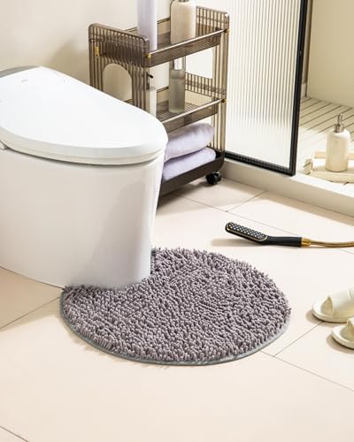 Soft Shaggy Round Toilet Rug U Shaped for Bathroom, Excellent Absorbent Contour Toilet Mat Machine Washable, Non-Slip Microfiber Chenille Bathroom Rugs 24" Light Grey - color: Light Grey