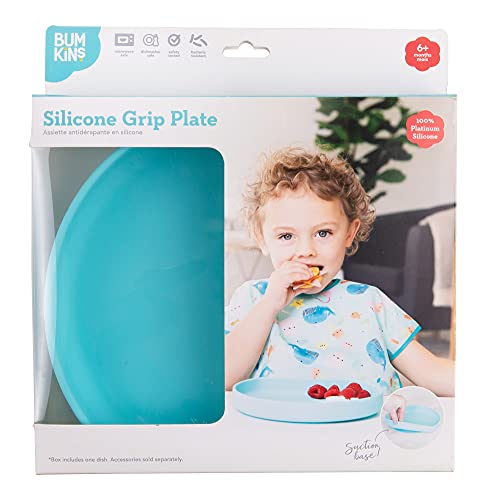 Bumkins Toddler and Baby Suction Plate, Silicone Grip Plate for Babies and Kids, Baby Led Weaning, Children Feeding Supplies, Non Skid Sticky Bottom, Platinum Silicone, Ages 6 Months Up, Blue - color: C4 Blue-GP