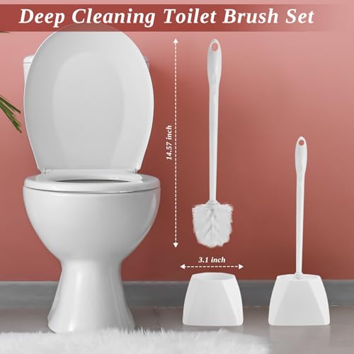 FoldTier 1 Set Toilet Holder and Brush Set 16.14 Inch Toilet Bowl Cleaner Brush with Caddy Bathroom Scrub Plastic Scrubber with Long Handle for Bathroom Cleaning, Easy to Assemble (White) - color: White