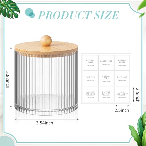 Yaomiao 6 Pcs Ribbed Bathroom Canisters Apothecary Jars with Wood Color Bamboo Lids and Label Stickers, 18 oz Plastic Canister with Fluted Design for Cotton Ball, Swab, Floss Picks House Storage - color: Wood Color