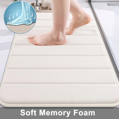 Buganda Memory Foam Bath Mat, 59" x 34", Ultra Soft Bathroom Rugs, Water Absorbent and Machine Washable Bath Rug Runner for Bathroom, Shower, and Tub, Cream - color: Cream, size: 59" X 34"