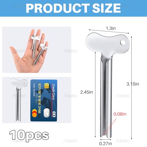 AUEAR Stainless Steel Toothpaste Squeezer Tube Key Silver for Home Hair Dye (Set of 10)