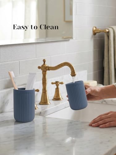 INGOFIN Ceramic Toothbrush Holder, 12 oz Toothpaste Holder Bathroom Cup, Tooth Brush Holder for Vanity Countertop, Organizer Storage for Cosmetic, Makeup, Office Pencils, Matte Blue
