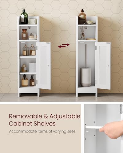 VASAGLE Small Storage Corner Floor Cabinet with Door, 7.9 x 7.1 x 31.5 Inches, Narrow Toilet Paper Storage Holder, Adjustable Shelves, for Bathroom, Living Room, Small Spaces, Cloud White UBBC310W01 - color: Cloud White, style: 1door+1open compartment (31