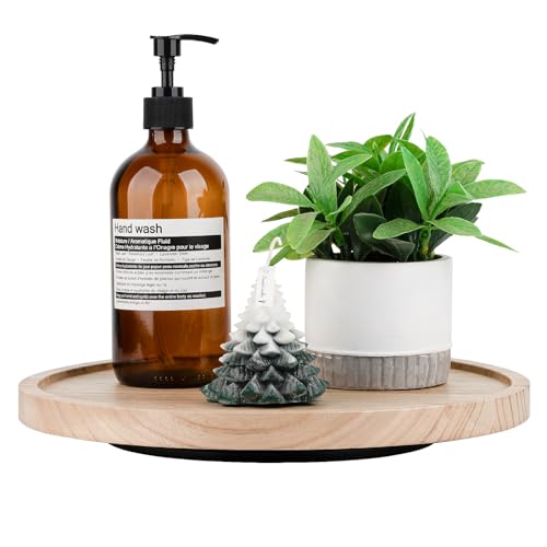 Wood Lazy Susan Organizer Kitchen Turntable for Cabinet Farmhouse Bathroom Decor Round Decorative Tray for Vanity, Counter, Sink, Coffee Table, 12 Inch, Brown - color: Brown, size: 12“