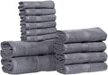 Hillfair 12 piece 600 GSM Cotton Bath Towels - Hotel Spa Quality - 2 Bath, 4 Hand, 6 Washcloths - Absorbent Super Soft Grey Cotton Set - color: Platinum, size: 12 Piece Towel Set