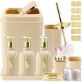 17PCS Bathroom Accessory Set Bathroom Set Beige Bathroom Accessories,Toilet Brush, Trash Can, Qtip Holder Dispenser& 3PCS Soap Dispenser - size: Bath Set with Swing-Top Trash Can, style: Beige