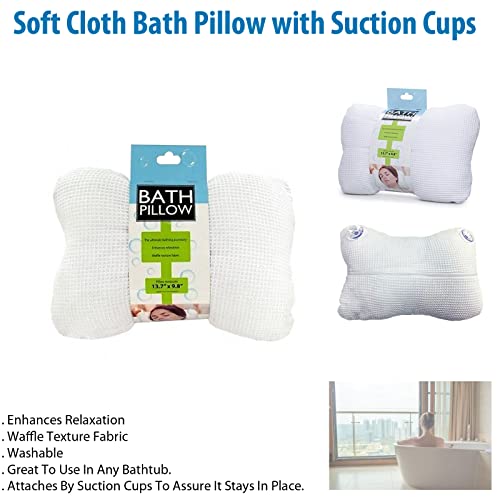 Kole Bath Pillow with Suction Cups, Soft White Cotton Neck Back Support