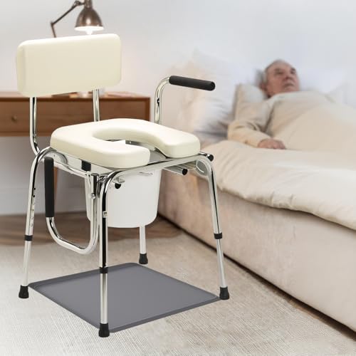 23.6" x 19.7" Bedside Commodes Mat, Bedside Toilet Floor Mat with Raised Edge for Floor Protector, Silicone Non-Slip Protective Mat for Under Commode Chair, Recyclable and Waterproof