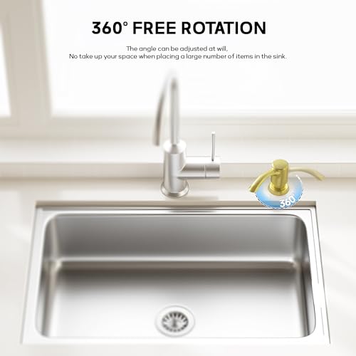 SAMODRA Built in Kitchen Sink Soap Dispenser (Brushed Gold) with 12 oz Large PET Lotion Bottle, Refill from Top - color: Gold Brushed, style: 12 oz Bottle