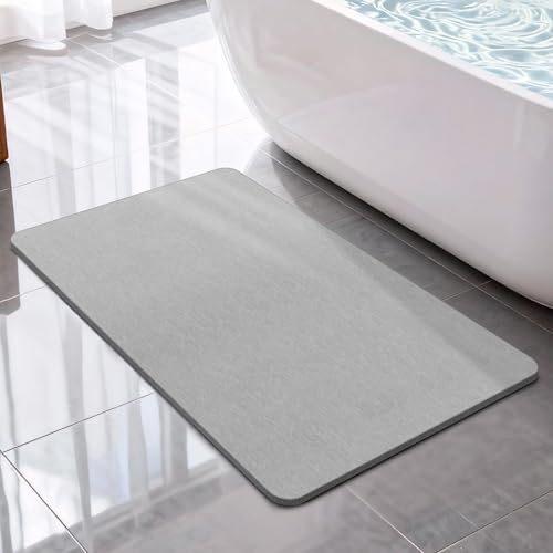 THMINS Non-Slip Stone Bath Mat with Rubber Bottom, 24''x16'' Diatomaceous Earth Shower Mat, Super Absorbent, Self-Quick-Drying, Easy to Clean for Bathroom/Ktichen, Gray - color: Gray 1 Pack