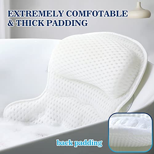 Bath Pillow Bathtub Pillow, Luxury Bath Pillows for Tub Neck and Back Support, Bath Tub Pillow Headrest with Soft 4D Mesh Fabric and Non-Slip Suction Cups, Relaxing Bath Accessories Spa Gifts - color: White