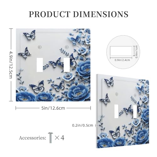 Light Switch Cover Plate Blue Peony Flowers Butterfly Vintage Floral 2 Gang Double Toggle Decorative Switch Plates Wall Plates Electrical Faceplate for Bathroom Bedroom Decor - color: Blue Peony Flowers Butterfly Vintage Floral, size: 2 Gang Double Toggle
