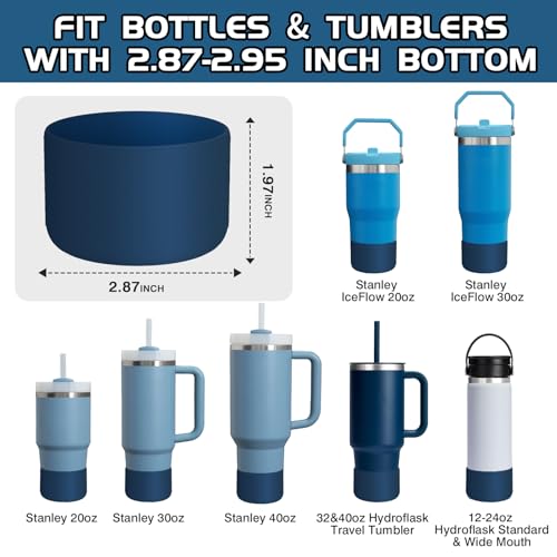 WUQID Silicone Boot Sleeve Compatible with Hydro Flask Travel Tumbler with Handle 32oz&40oz and 12-24oz Hydroflask Bottle & Stanley 20 30 40oz Tumbler, Fit 2.83-2.95in Bottom, Anti-Slip Bottle Cover - color: Indigo