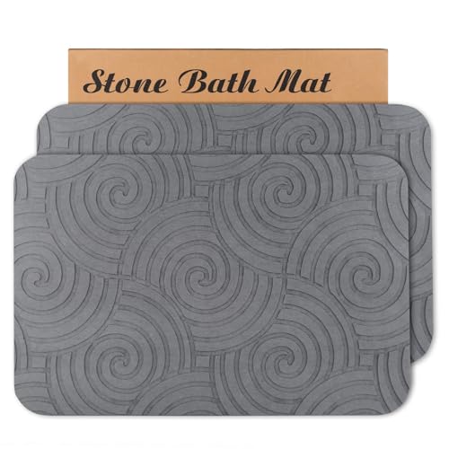 2 Pack Stone Bath Mat Diatomaceous Earth Shower Mat Non-Slip Super Absorbent Quick Drying Diatomite Stone Mats for Bathroom Floor Kitchen (Grey, 24x15) - color: Grey Circle