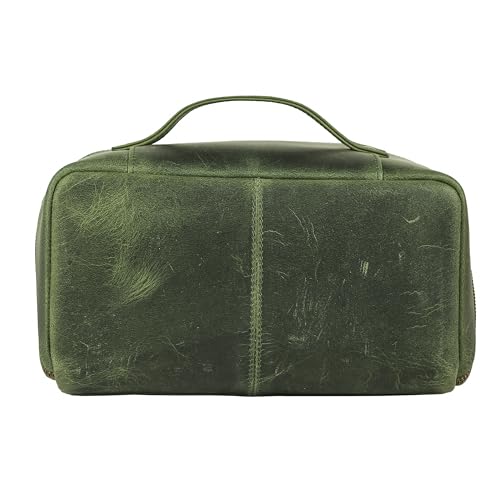 KomalC Luxury Leather Men’s Toiletry Travel Bag – Handmade Shaving Kit with Waterproof Interior, Spacious Storage & Carry Handle – leather travel Kit Bag for Men & Women (Green) - color: Green