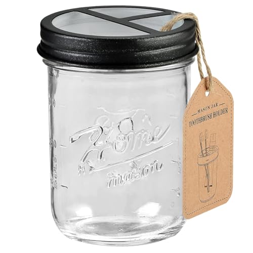 SheeChung Mason Jar Toothbrush Holders, Bathroom Accessories, Bathroom Essentials, Bathroom Organizers and Storage, Bathroom Countertop Organizer, Glass Toothbrush Holders for Bathroom-Black - color: Black-1 Pack