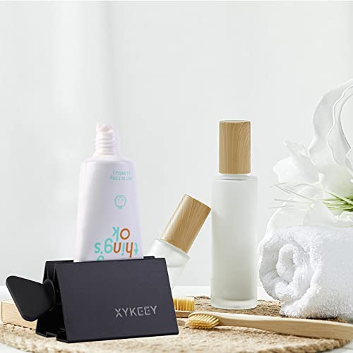 XYKEEY Toothpaste Tube Squeezer - Set of 2 Toothpaste Squeezer Rollers, Metal Toothpaste Tube Wringer Seat Holder Stand (Black) - color: Black