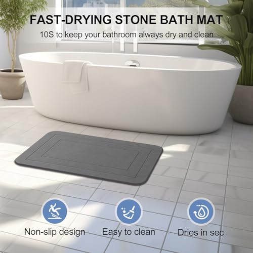 2 Pack Stone Bath Mat, Diatomaceous Earth Shower Mat, Non-Slip Super Absorbent Quick Drying Bathroom Kitchen Floor Mat (Grey, 24x15) - color: Grey Rectangle