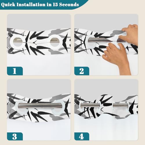 No Hook Shower Curtain and Snap in Liner Set, Black and White Ink Wash Bamboo Print Shower Curtains for Zen Minimalist Japandi Spa Bathroom, Waterproof Bath Curtain with Mesh Top, 71x74 Inch - color: Bamboo