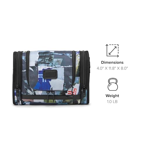 TUMI - Alpha Hanging Travel Kit - Toiletries and Cosmetics Organizer - Travel Essentials Bag with Hooks & Pockets - Wheatpaste Print - color: Blue/Black/White