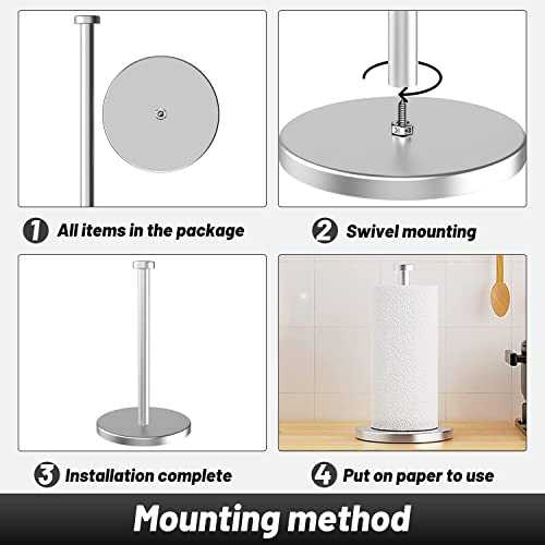 VEHHE Paper Towel Holder Countertop, Weighted Non-Slip Base, Stainless Steel Paper Towel Holder for Kitchen Bathroom (Silver) - color: Eva Pad Base | Silver