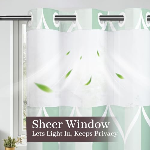 Yiatn Light Green No Hook Hotel Collection Shower Curtain - Hotel Style with See Through Mesh Top Window, Modern Geometric Waterdrop Design,Waterproof and Washable,- 71x74 INCH - color: Light Green, size: 71"W x 74"L (Pack of 1)