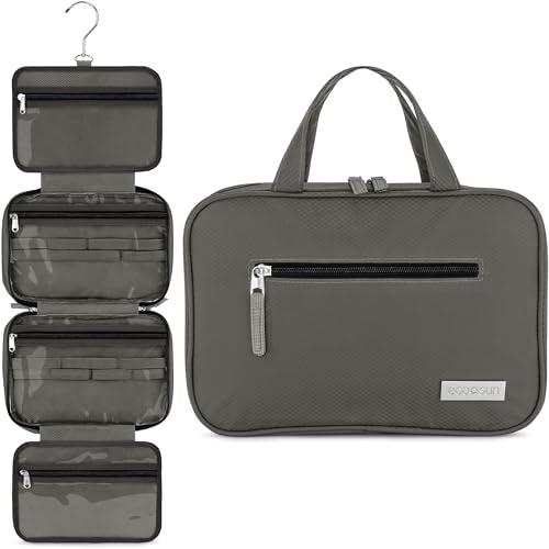 Eco Sun Hanging Travel Toiletry Bag — Designed in Hawaii — Water-resistant Travel Organizer for Bathroom Accessories (Grey) - color: Grey