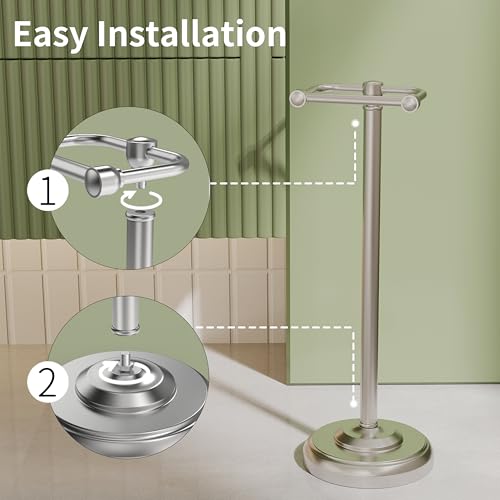 Toilet Paper Holder Stand, Brushed Nickel Toilet Paper Holder Free Standing,Post Pivoting Design & Stable Weighted Base SUS304 Stainless Steel for Bathroom - color: Brushed Nickel