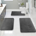 Clara Clark 3 Piece Bathroom Rugs Bath Mat Set, Velvet Memory Foam Bath Mats for Bathroom - Non-Slip, PVC Backing Bath Rugs, Washable - Dries Quickly, Grey - color: Dark Grey, style: 17 x 24 + 20 x 32 + Contour