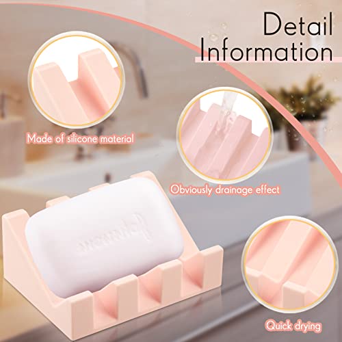 Cunhill 2 Pieces Silicone Soap Dish Self Draining Soap Dish Shower Waterfall Bar Soap Holder Tray with Drain Soap Saver for Kitchen Bathroom Accessories (Light Pink,Bright White) - color: Light Pink, Bright White