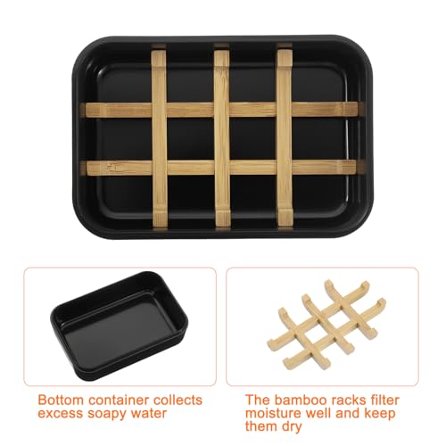 uxcell Wooden Soap Holder, Self-Draining Soap Box with Lid Wooden Soap Bar Tray for Shower Bathroom Kitchen, Black - color: Black