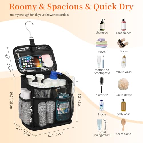 CUBETASTIC Shower Caddy Portable Mesh Shower Tote for Bathroom, Gym, Travel, Camping - Quick Dry Hanging Organizer Toiletry Bag with Handle for College Dorm Room, Men & Women - color: A# Black, size: Standard