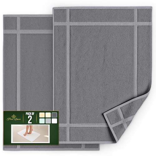 Pearl Linens 100% Ring Spun Cotton Bath Mat (Pack of 2) 18 x 25 Inch, Washable, Soft & Absorbent Terry Bathroom Floor Mat – Not Bathroom Rugs – Quick-Dry After Shower Bath Mat, 781 GSM, Light Grey - color: Light Grey, size: 18x25 - Set of 2