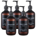 Refillable Matte Amber Plastic Shampoo and Conditioner Bottles (5 Pack, 16.9oz), with Pumps and Labels - color: Matte Amber