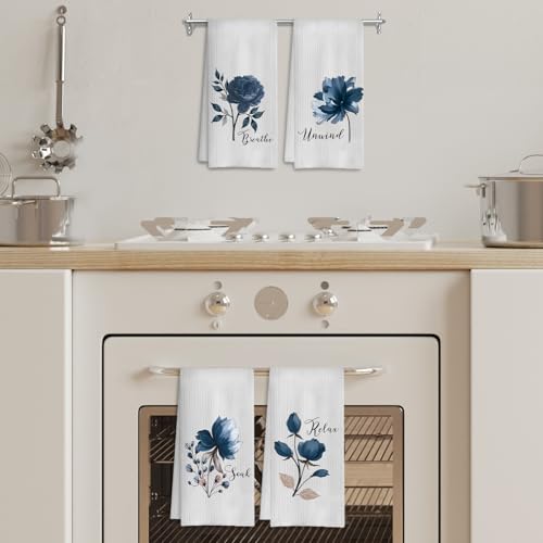 Boho Botanical Bathroom Hand Towels Set of 4, Relax Breathe Soak Unwind Decorative Hand Towels for Gym Yoga Spa Bathroom Decor, 16x24 Inches(Style F) - color: F