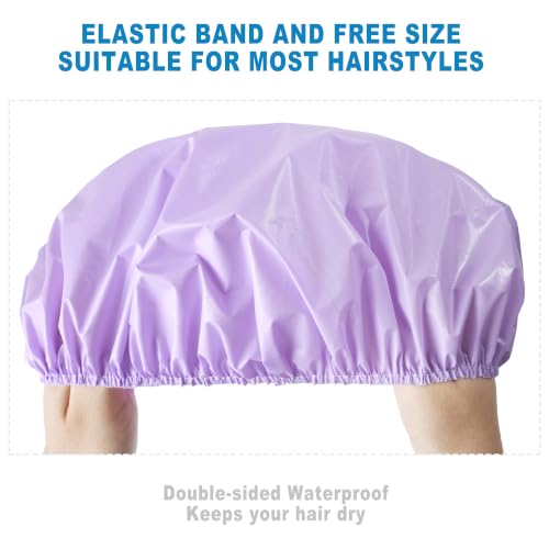 6 PCS Shower Caps for Women, Double Side Waterproof Shower Cap, PEVA Bath Caps for Shower, Bathing Shower Caps - Candy Color - color: Solid