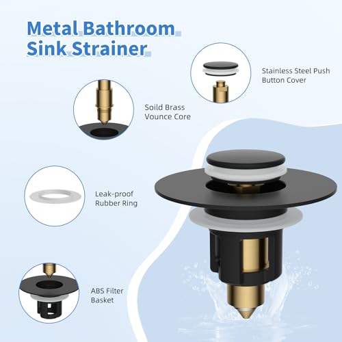 Metal Universal Bathroom Sink Stopper, Upgraded Stainless Steel Sink Drain Strainer for 1.1''~2.36" Basin Pop Up Drain Strainer, Anti-Clogging Filter Basket, Matte Black - color: Matte Black