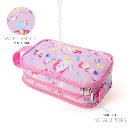 Kids Toiletry Bag for Girls, Travel Toiletry Bag for Little Young Girls Cosmetic Bag Makeup Bag Waterproof Hanging Wash Bag Toddler Toiletries, Unicorn Pink - color: Unicorn-Pink