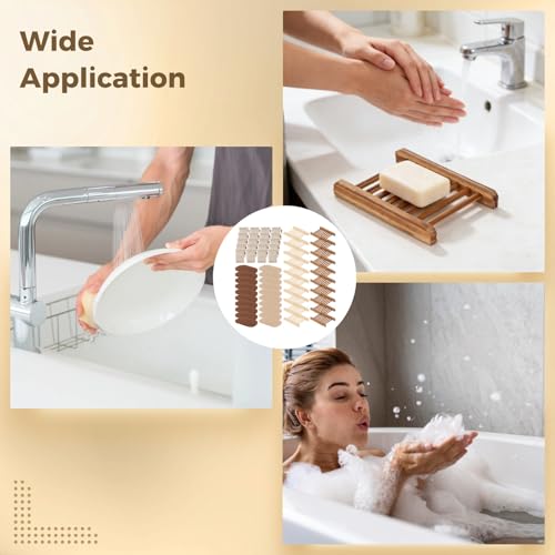 60PCS Soap Saver Set,Bamboo Soap Holder Including 20 Wood Soap Dishes with Waterproof Lacquer, 20 Loofah Soap Pads, 20 Cotton Linen Drawstring Soap Bags, Soap Saver Set for Bathroom, Shower, Travel