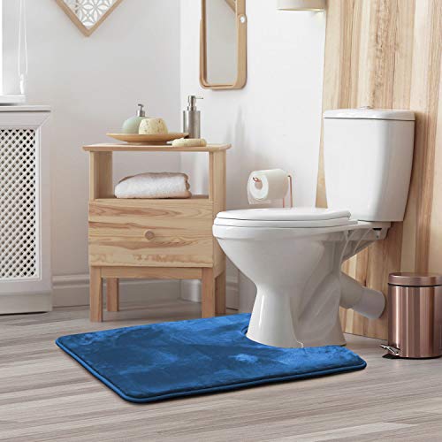 Clara Clark Bathroom Rugs, Velvet Memory Foam Bath Mat, Non-Slip, Machine Washable Bath Rugs - Dries Quickly, Ultra Soft Plush Bath Mats for Bathroom, 20 x 24, Royal Blue - color: Blue, style: Contour