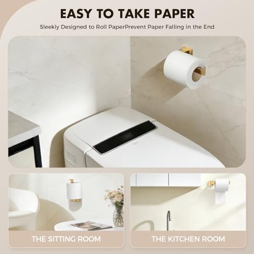 Bathroom Accessory Towel Bar Set: 5 Pieces Gold Bathroom Hardware Square SUS304 Stainless Steel - Wall Mounted Towel Rack&Toilet Paper Holder&Towel Ring and Towel Hook - color: Gold, size: 16inch 5 Pieces