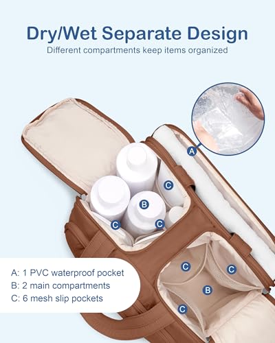 TOPDesign Travel Toiletry Bag for Women, Puffer Large Toiletry Bag, Lightweight Cosmetic Makeup Organizer with Handle for Traveling, Accessories, Essentials, Toiletries (Brown) - color: Brown
