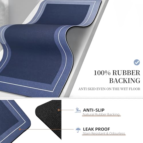Mordem Diatomaceous Earth Bath Mat Super Absorbent Quick Dry Bath Mat, Bathroom Rugs Non Slip Washable, Thin Blue Bathroom Floor Mats-Shower Rug for in Front of Bathtub Shower, Easy Care,19.6"x31.5" - color: Blue, size: 19.6"x31.5"
