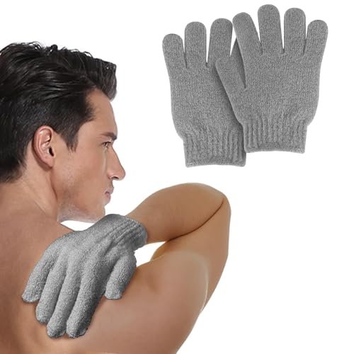 2 PCS Exfoliating Glove Loofah Sponge Exfoliating Body Scrubber Deep Cleansing Removes Dead Skin for Both Women and Men（Gray） - color: A3-gray