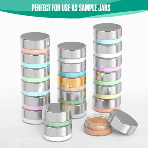 Sample Containers Sample Jars Lip Balm Containers Mini Jars with Lids 50Pk | Houseables Small, Empty, Makeup, Powder, Gloss Cosmetic Tiny Dab Wax Scrub Little Travel Plastic Silver 3 Gram - color: Silver, size: 50 Pack