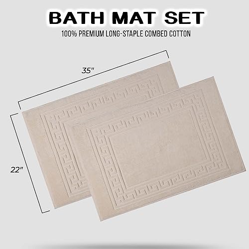 Superior Heavyweight Cotton Bath Mats, Bath Rugs For Bathroom Accessories, Washable Rug For Shower, Bath, Toilet, Modern Decor, No Backing, Luxury Hotel And Spa Quality, Set of 2, 22" x 35", Ivory - color: Ivory, size: 22" x 35" (Set of 2)